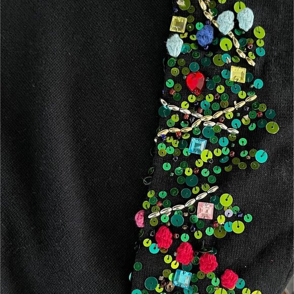 Quacker Factory Women Black Tunic Top Sz S Holiday Christmas Party Sequins Beads - Picture 4 of 11